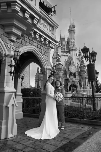 A black and white photo of Alexis and Christian
